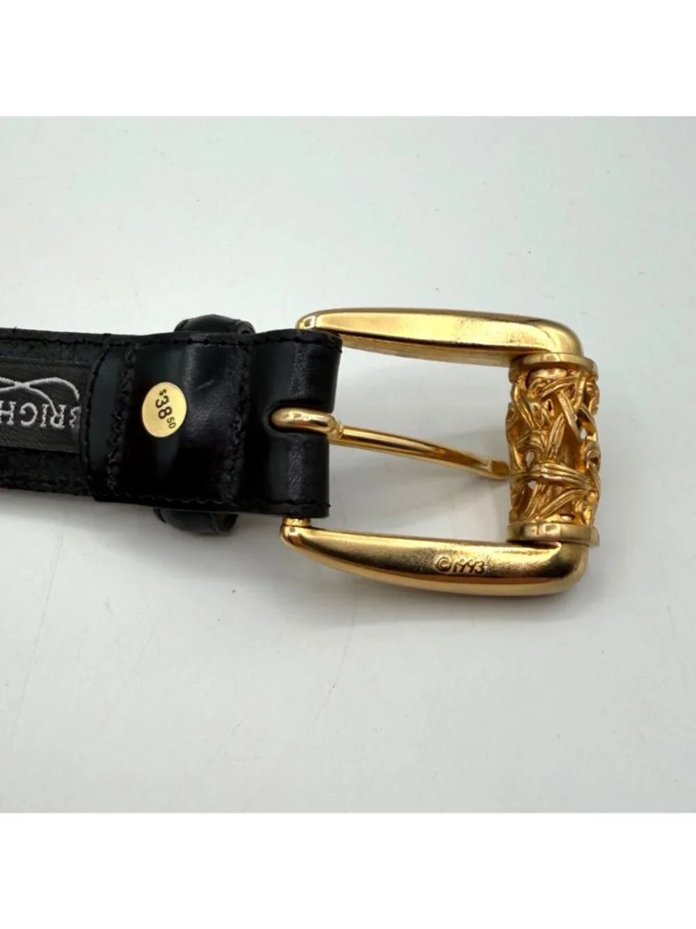 Vintage 1993 Brighton Black Leather Belt Brass Buckle 41723 Size M